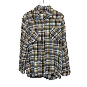 CARBON 2 COBALT Men's XL 100% Cotton Gauze Super‎ Soft Plaid Long Sleeve Shirt